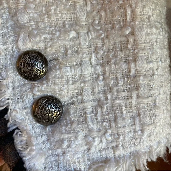 ZARA Ivory White Black Bow Tweed Blazer Jacket - Picture 9 of 12